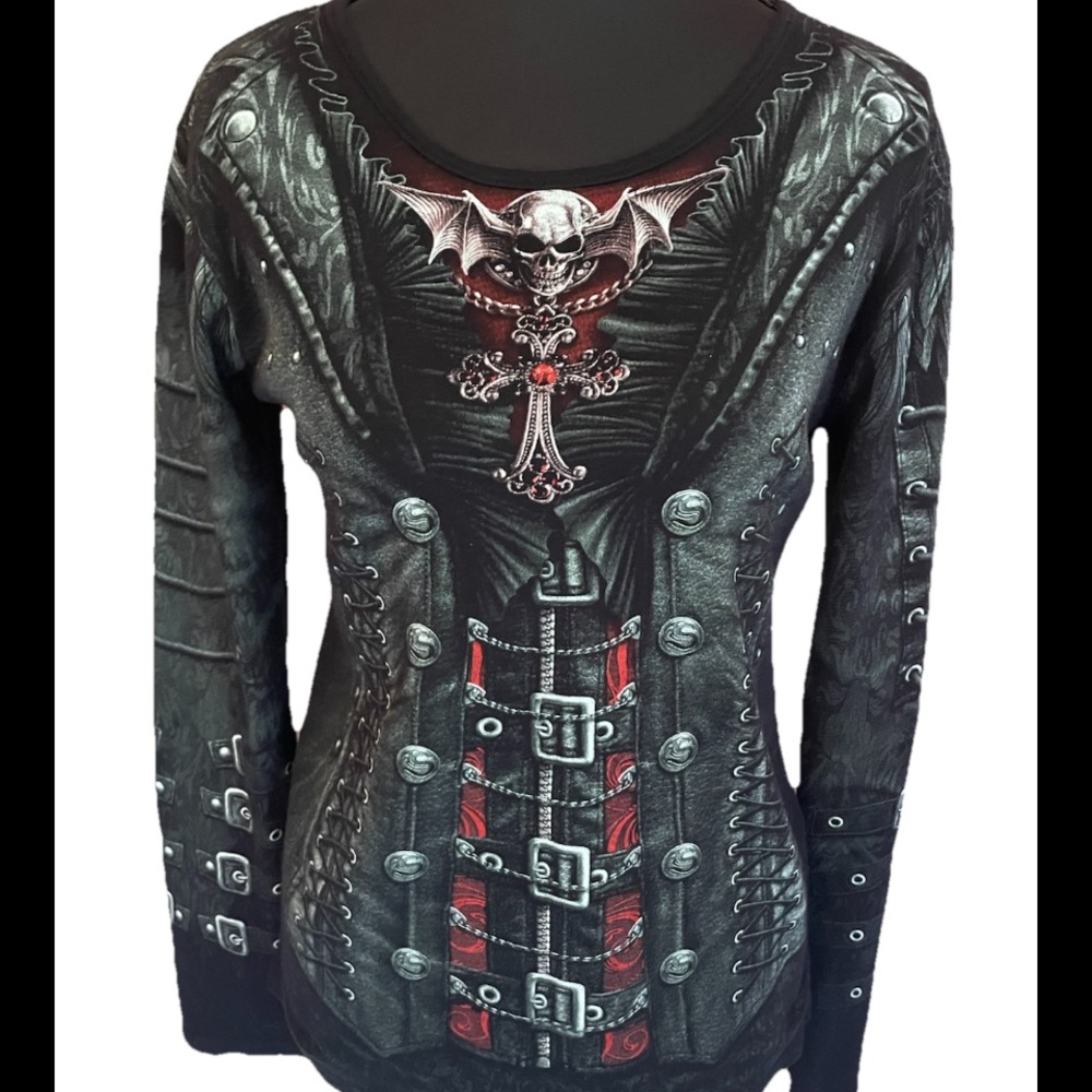 Gothic Black and Red Long Sleeve Top